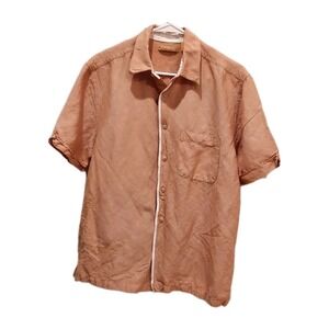 Havanera Co Shirt Mens Medium Amber Button Up Cuban Guayabera Linen Blend